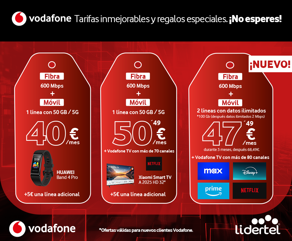 Lidertel. Distribuidor Autorizado de Vodafone. Tarifas Noviembre 2024.